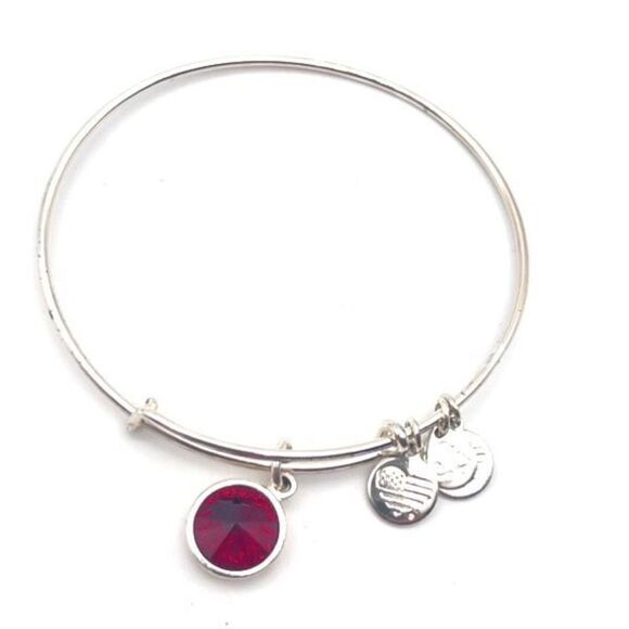 Alex And Ani Women's Expandable Red Crystal‎ Birthstone Silver Charm Bracelet - Picture 2 of 8